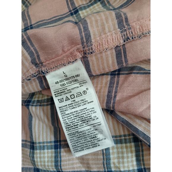 GAP Plaid Gathered Blouse Puff Sleeve Pink Blue White Button Front Top Large - Picture 9 of 12